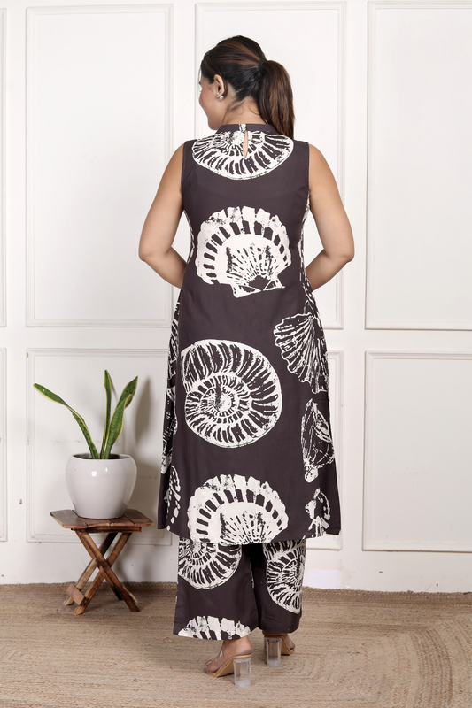 Bold Brown Abstract Rayon Co-ord Set