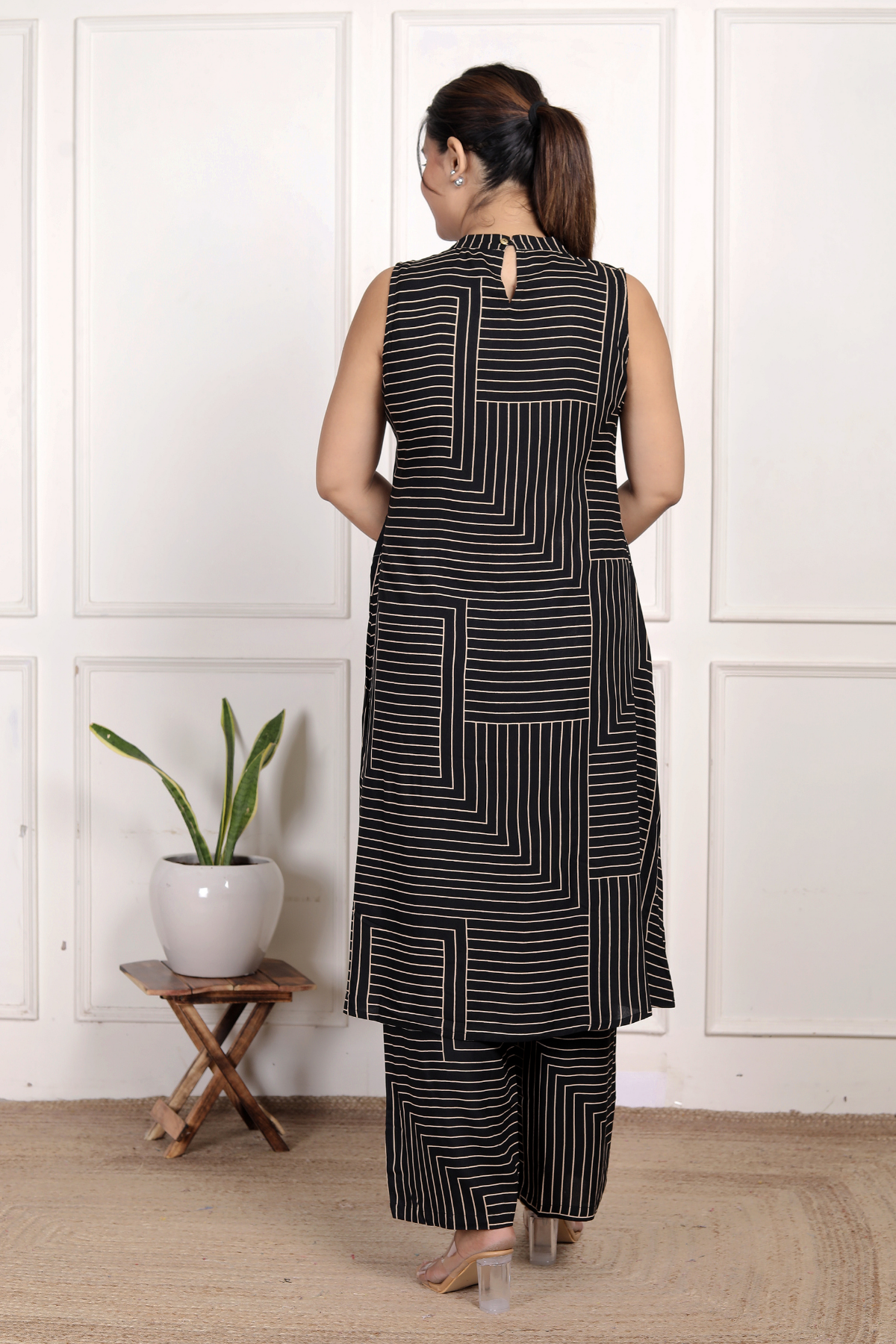 Contemporary Black Geometric Rayon Co-ord Set