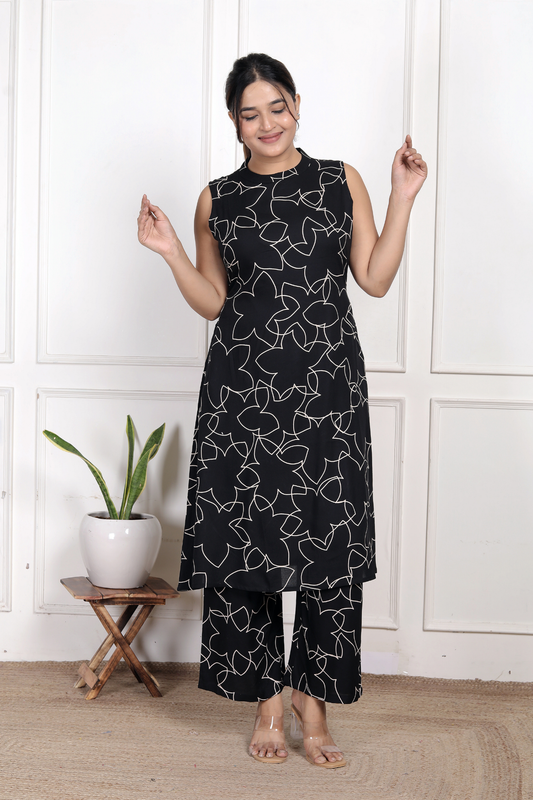 Breezy Black Floral Rayon Co-ord Set