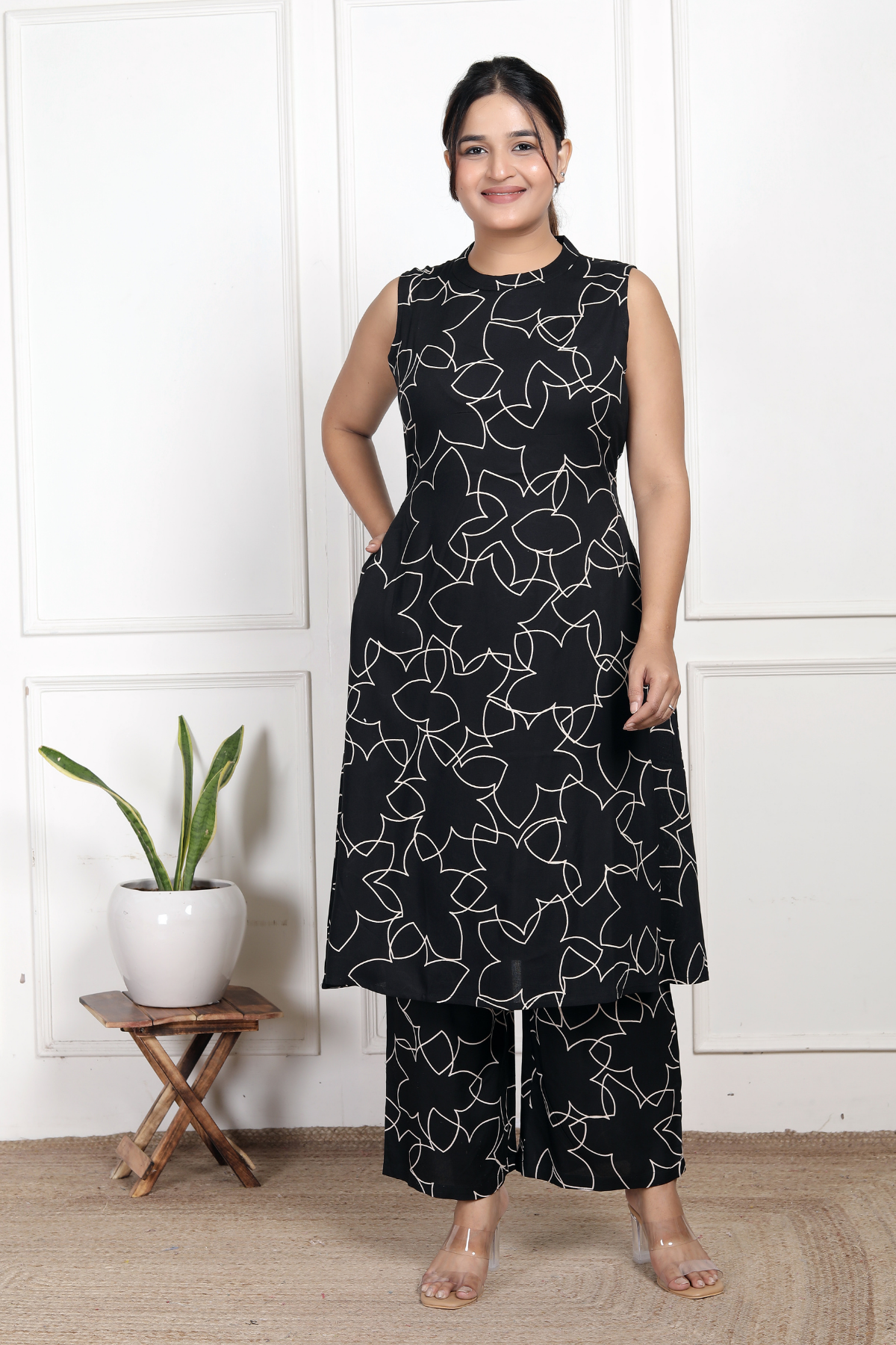 Breezy Black Floral Rayon Co-ord Set