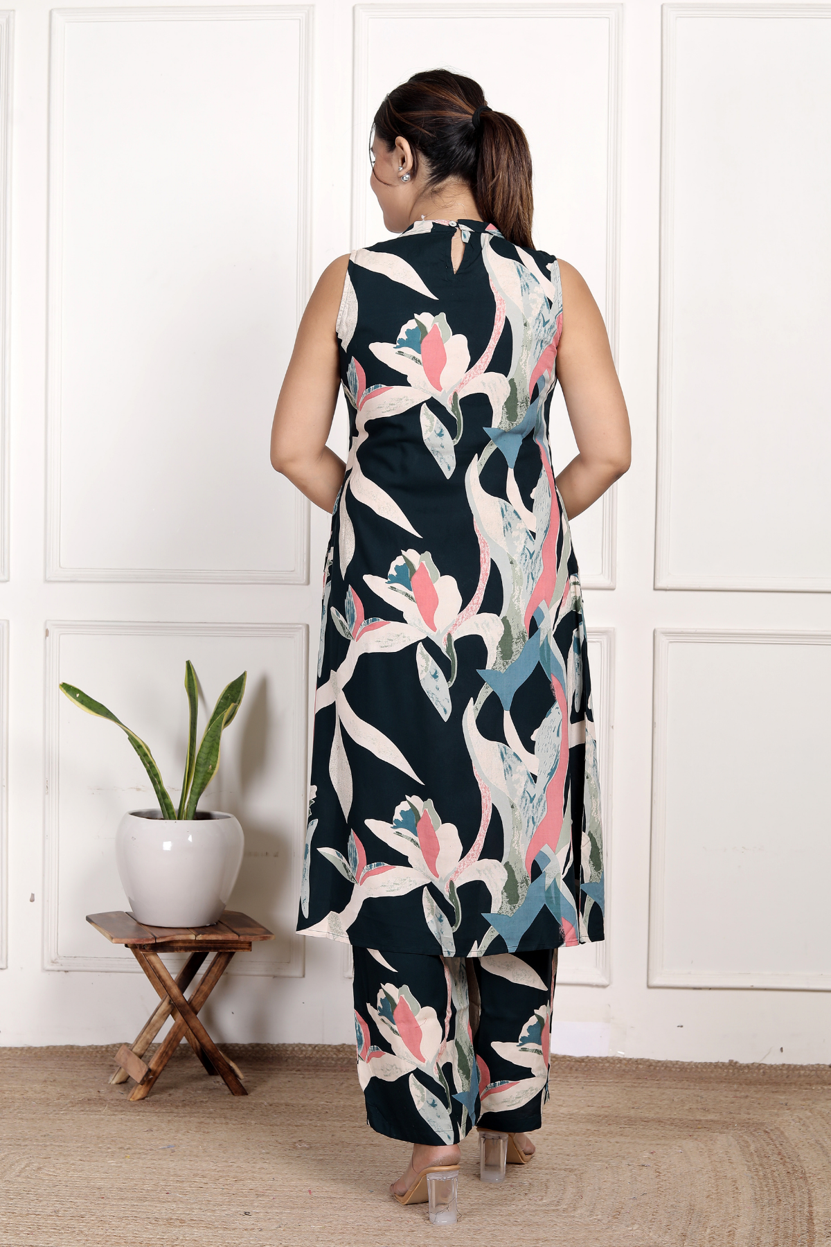 Versatile Navy Abstract Rayon Co-ord Set