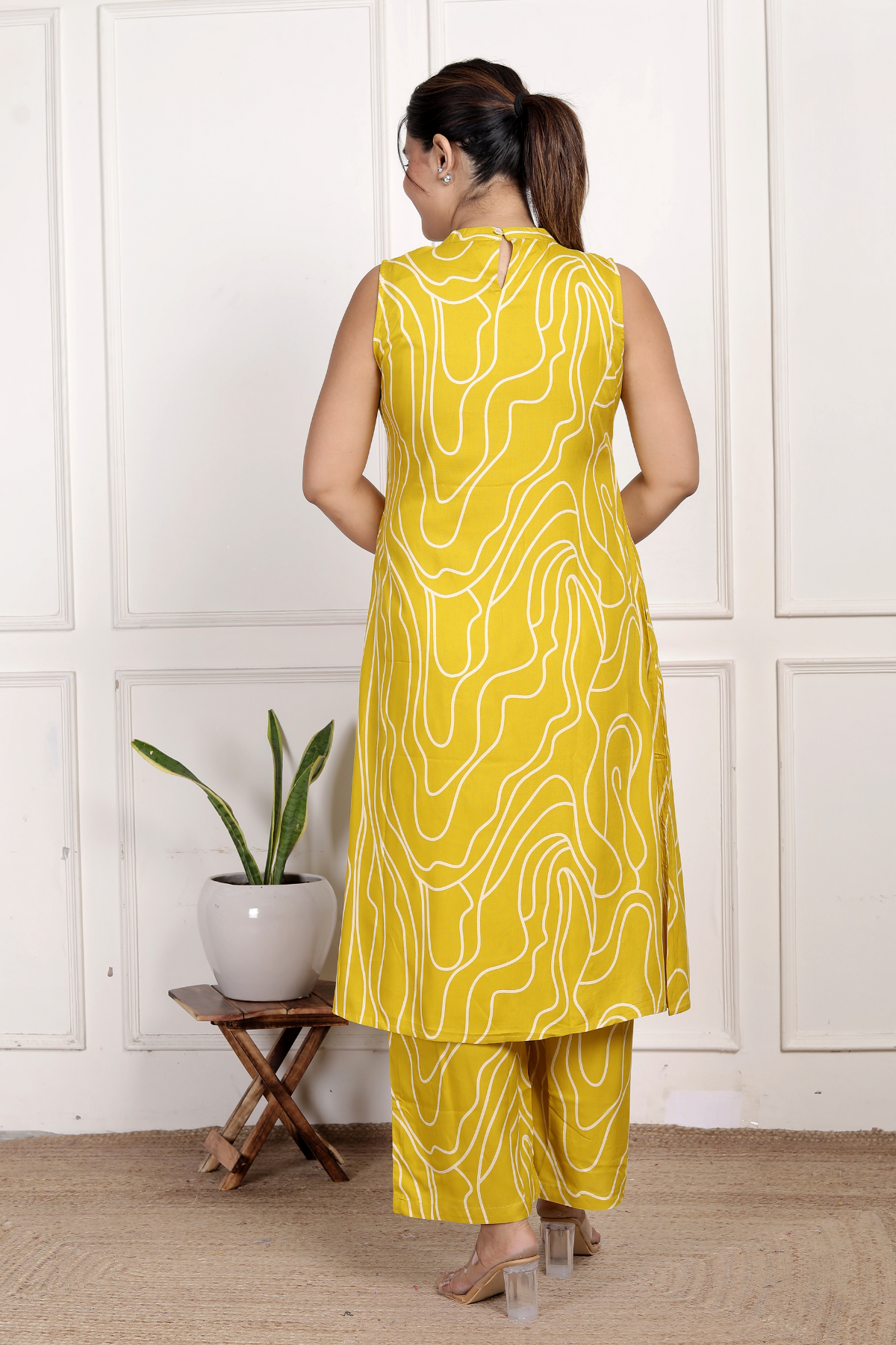 Sunny Yellow Abstract Rayon Co-ord Set