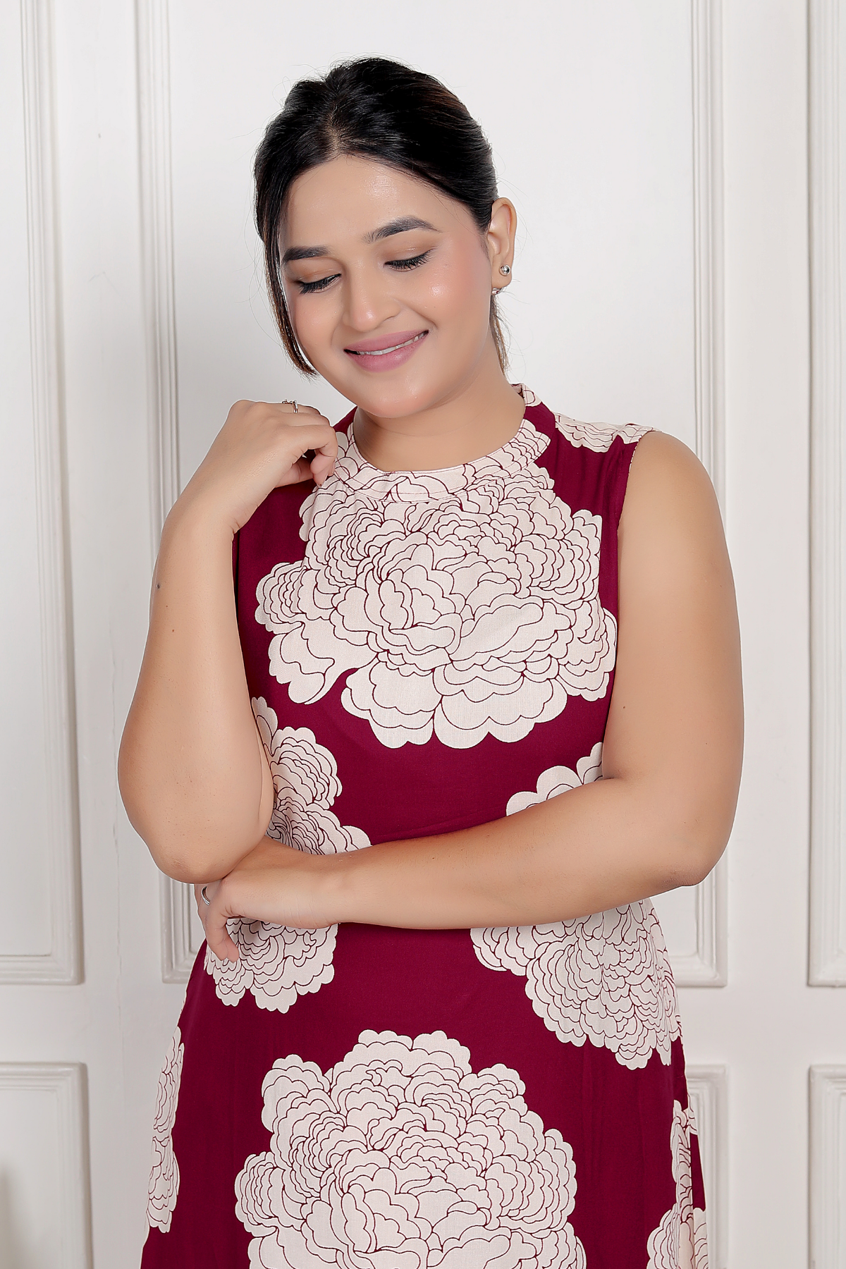 Elegant Maroon Floral Rayon Co-ord Set