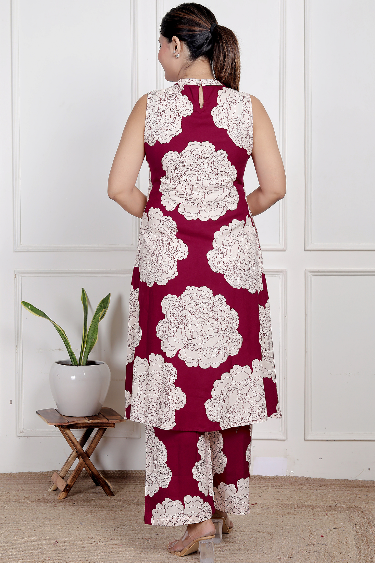 Elegant Maroon Floral Rayon Co-ord Set