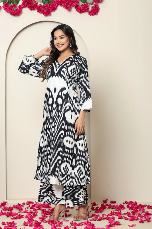 Black Solid Cotton Voile Palazzo Suit Set