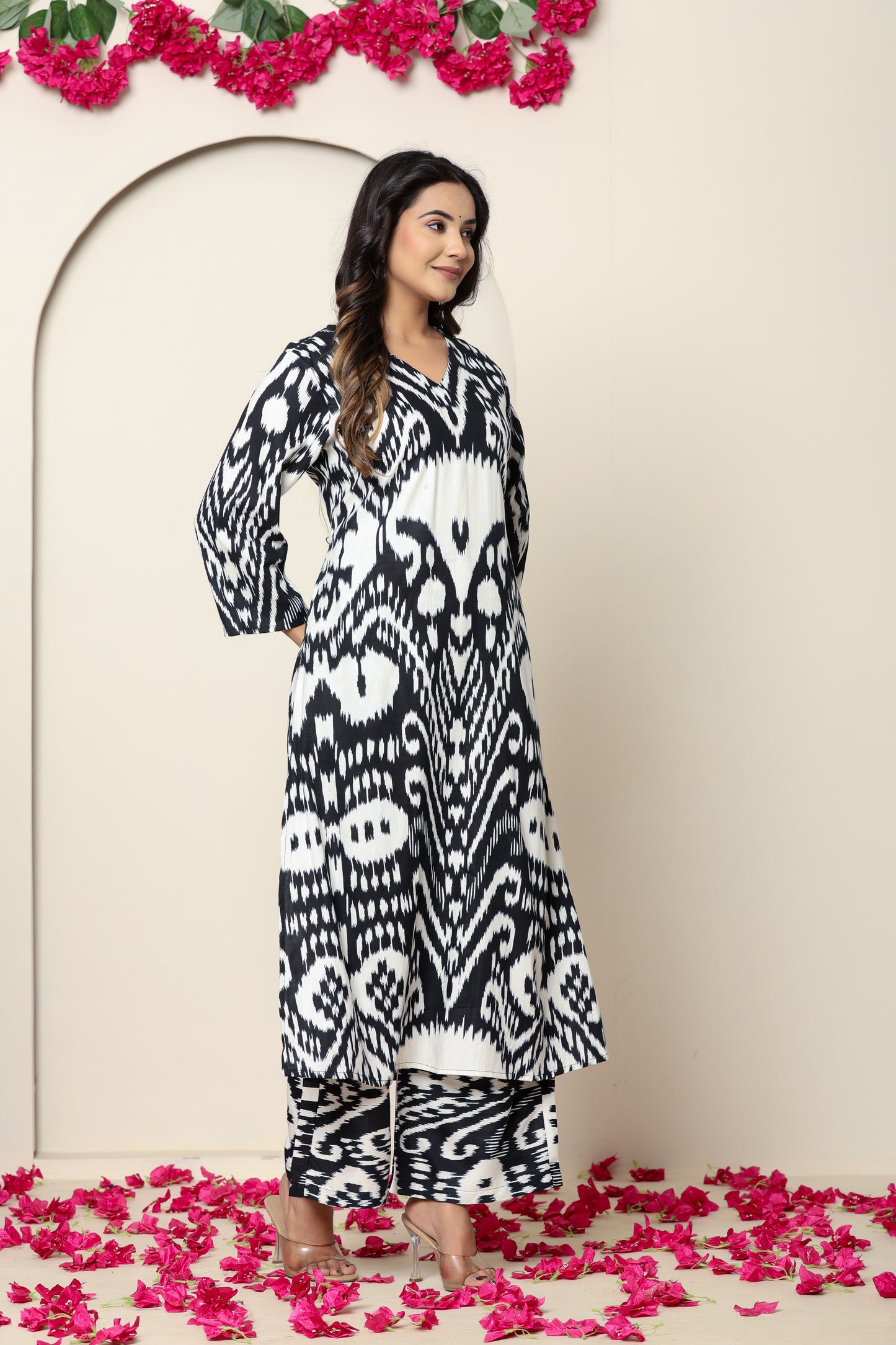 Black Solid Cotton Voile Palazzo Suit Set