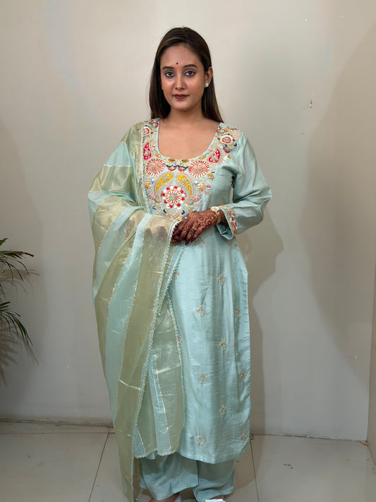 Mint Embroidered Kurta Set with Dupatta