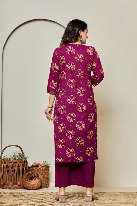 Maroon Geometric Straight Pant Suit Set with Mirror Work