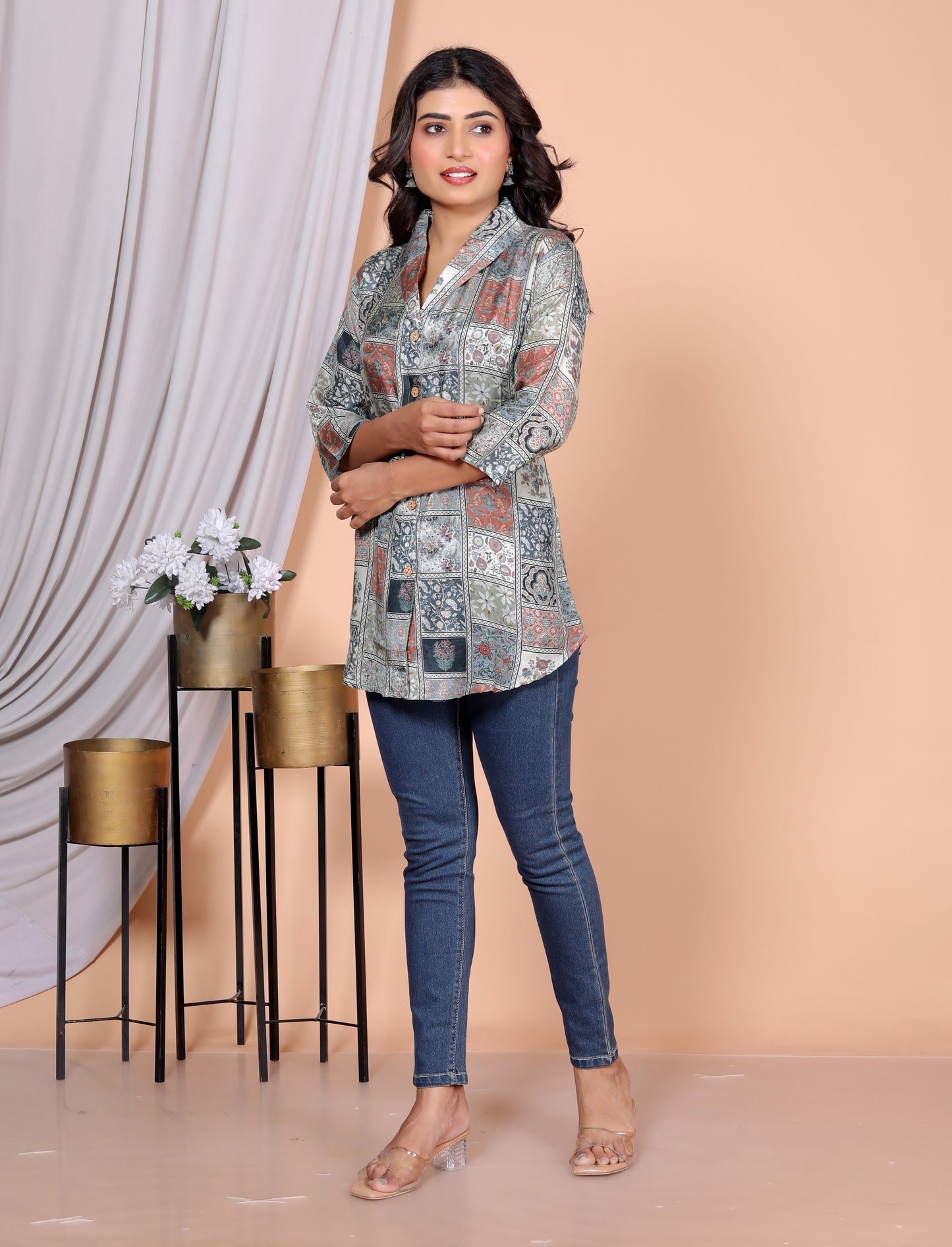 Multicolor Block Muslin Short Kurti