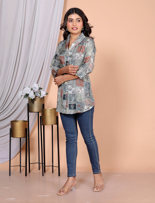 Multicolor Block Muslin Short Kurti