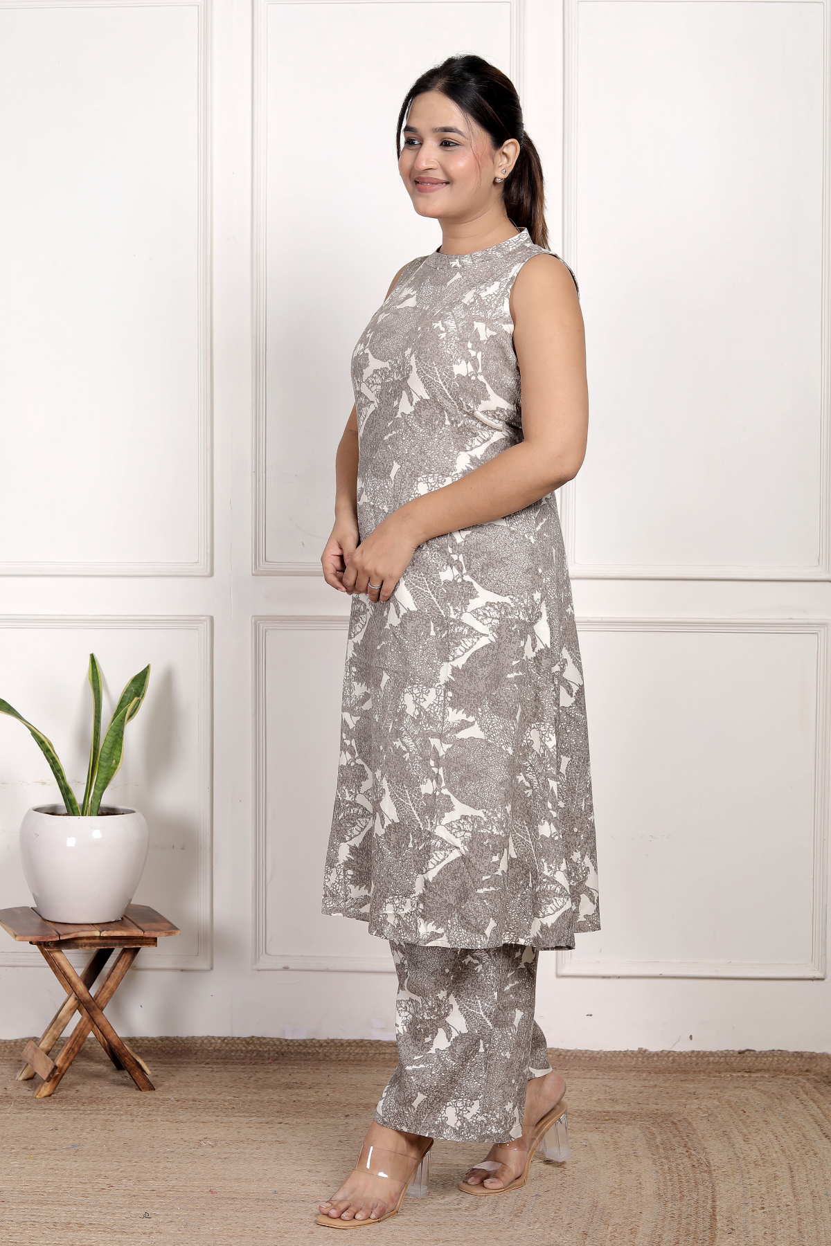Chic Grey Printed Rayon Co-ord Set