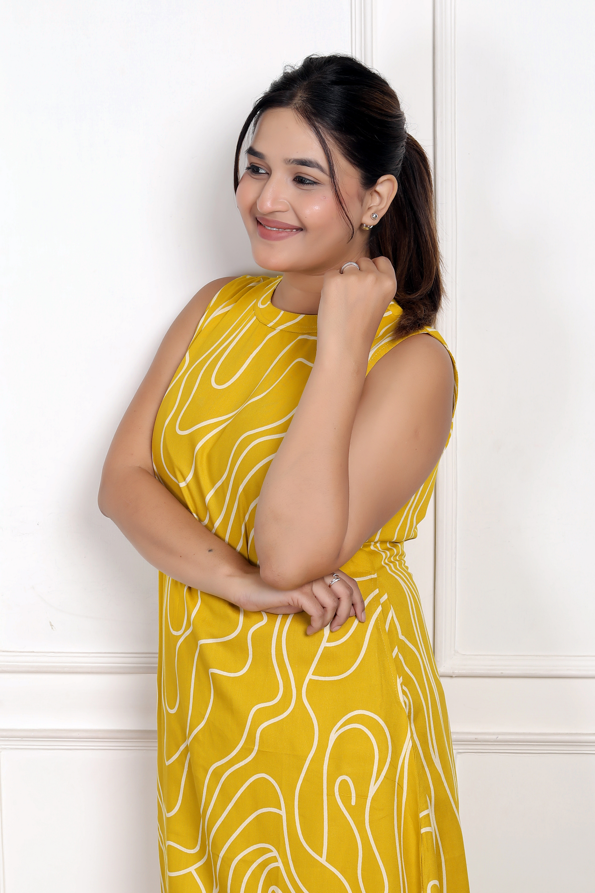 Sunny Yellow Abstract Rayon Co-ord Set