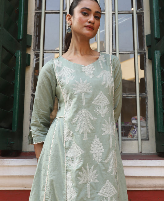 Mint Green Embroidered Mul Cotton Palazzo Suit Set