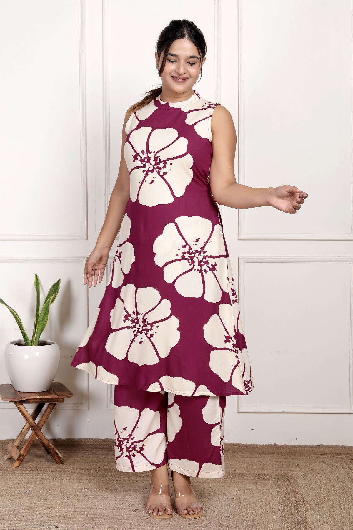 Vibrant Magenta Floral Rayon Co-ord Set