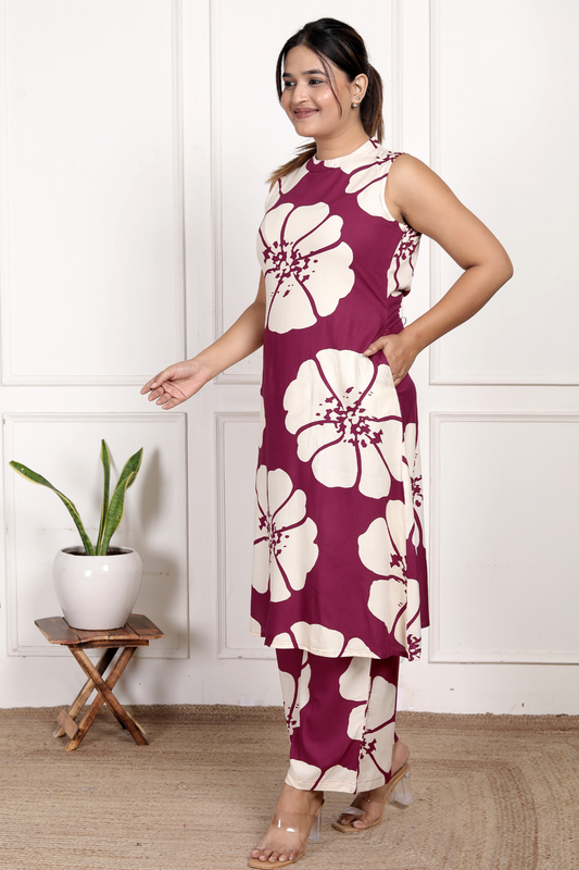 Vibrant Magenta Floral Rayon Co-ord Set