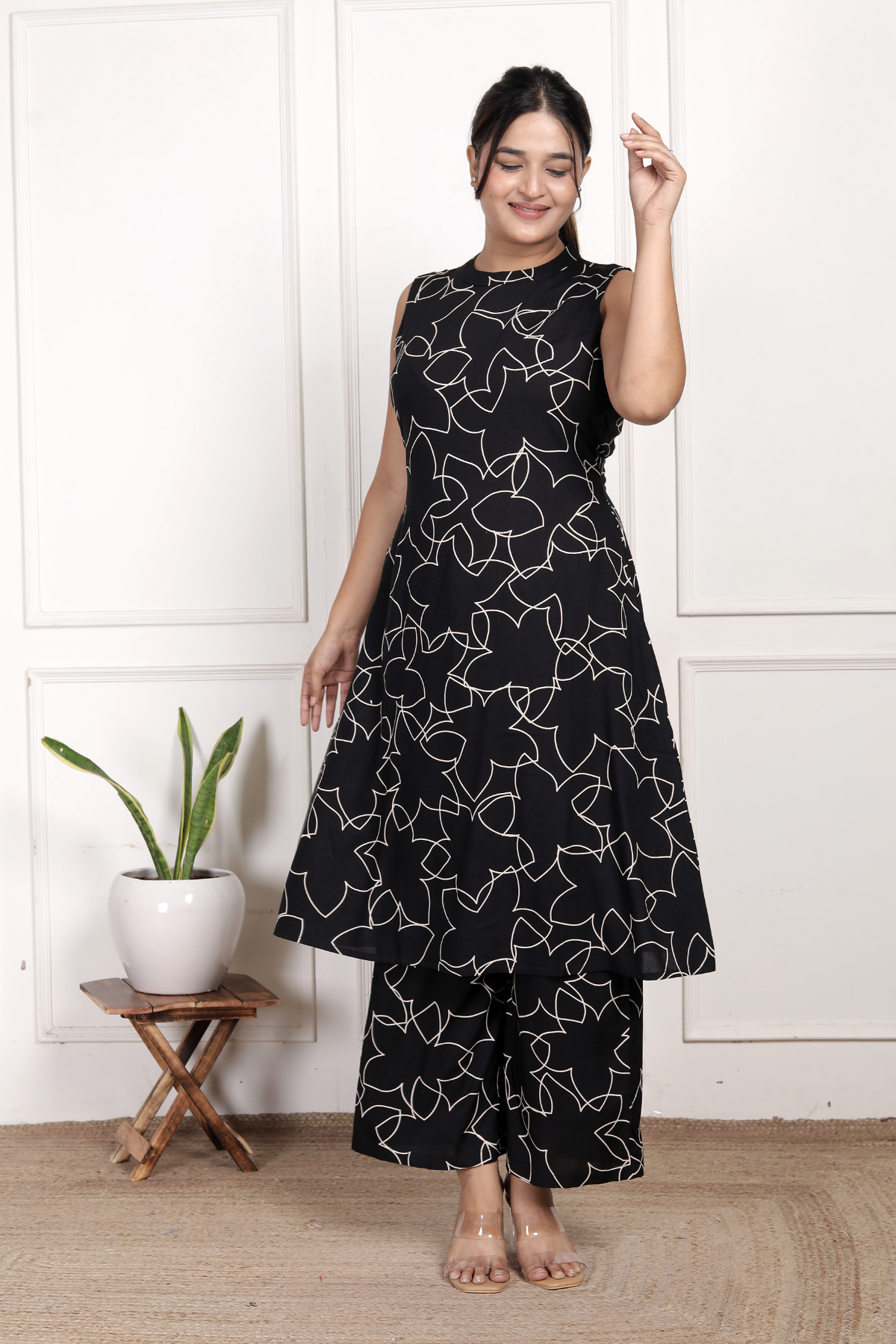 Breezy Black Floral Rayon Co-ord Set