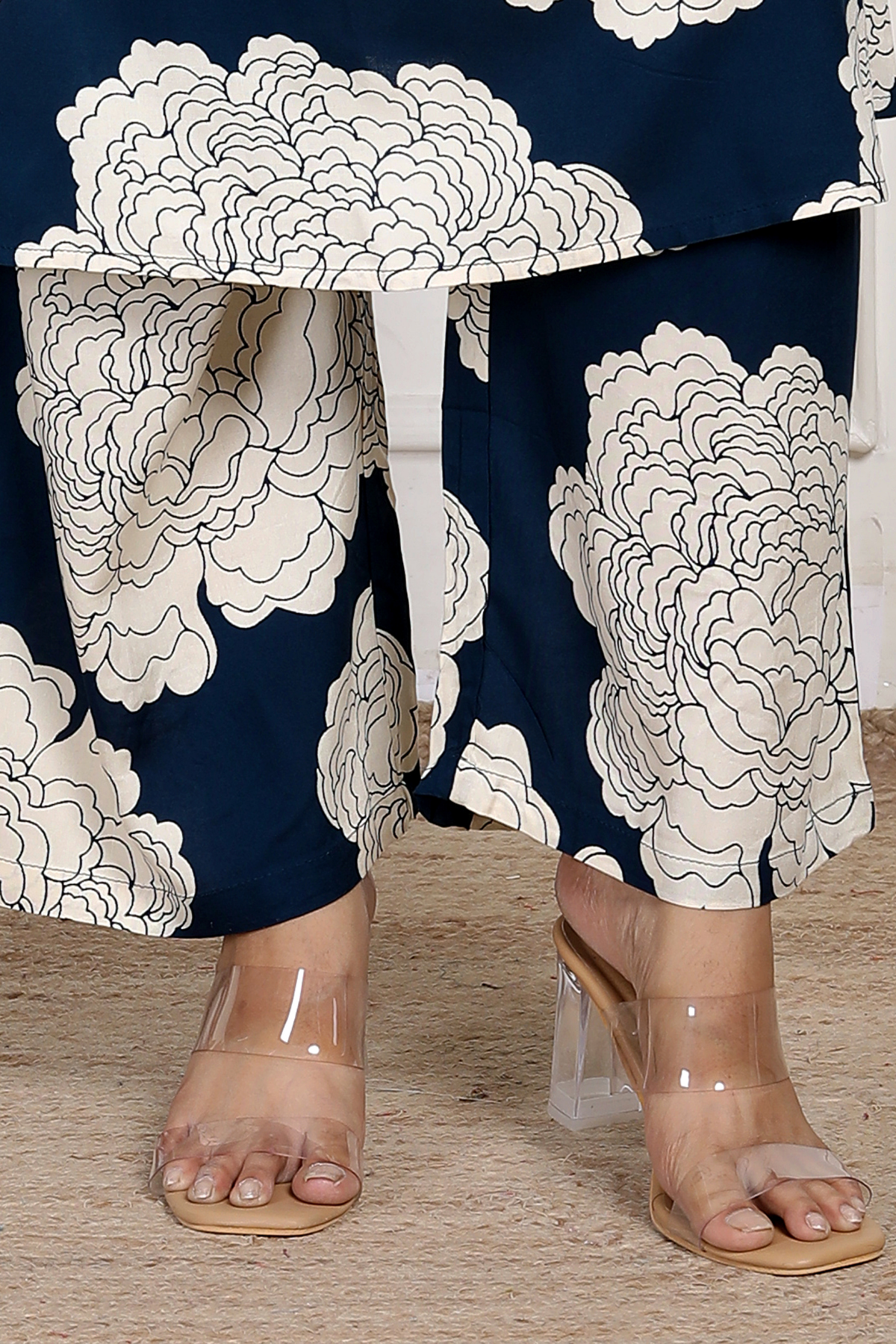 Classic Navy Blue Floral Rayon Co-ord Set