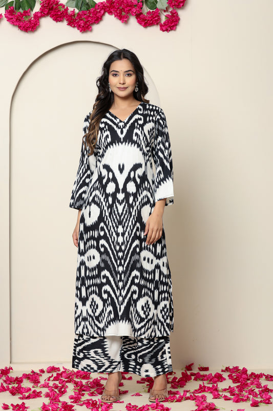 Black Solid Cotton Voile Palazzo Suit Set