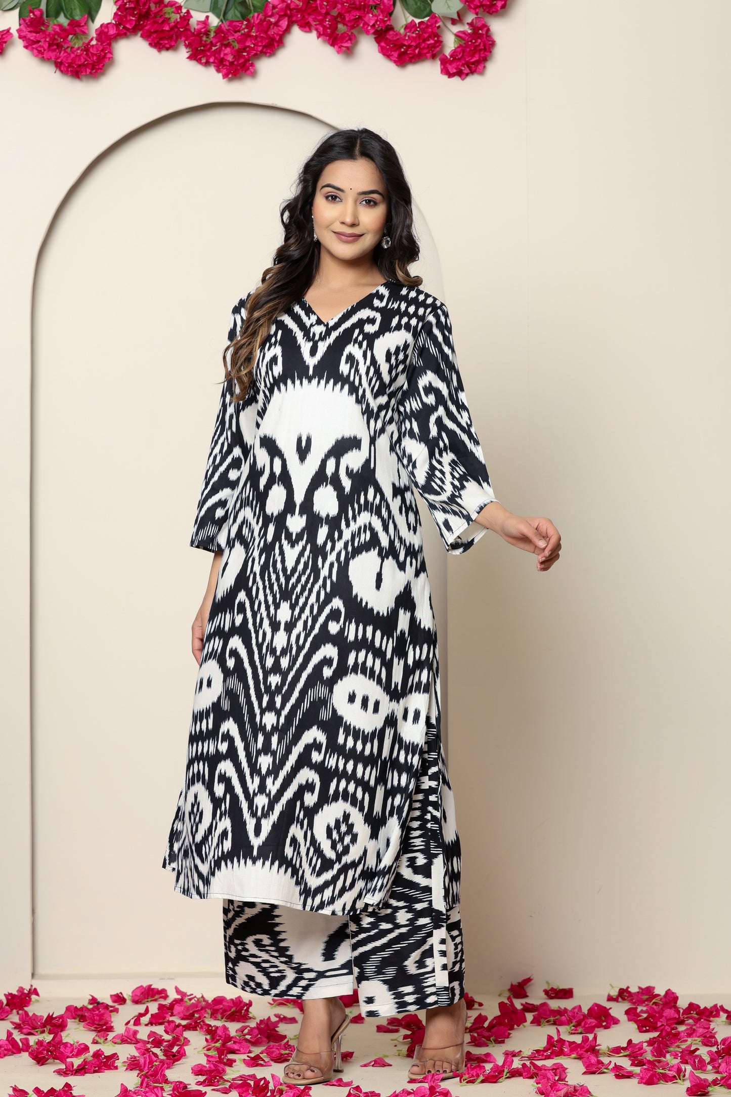 Black Solid Cotton Voile Palazzo Suit Set