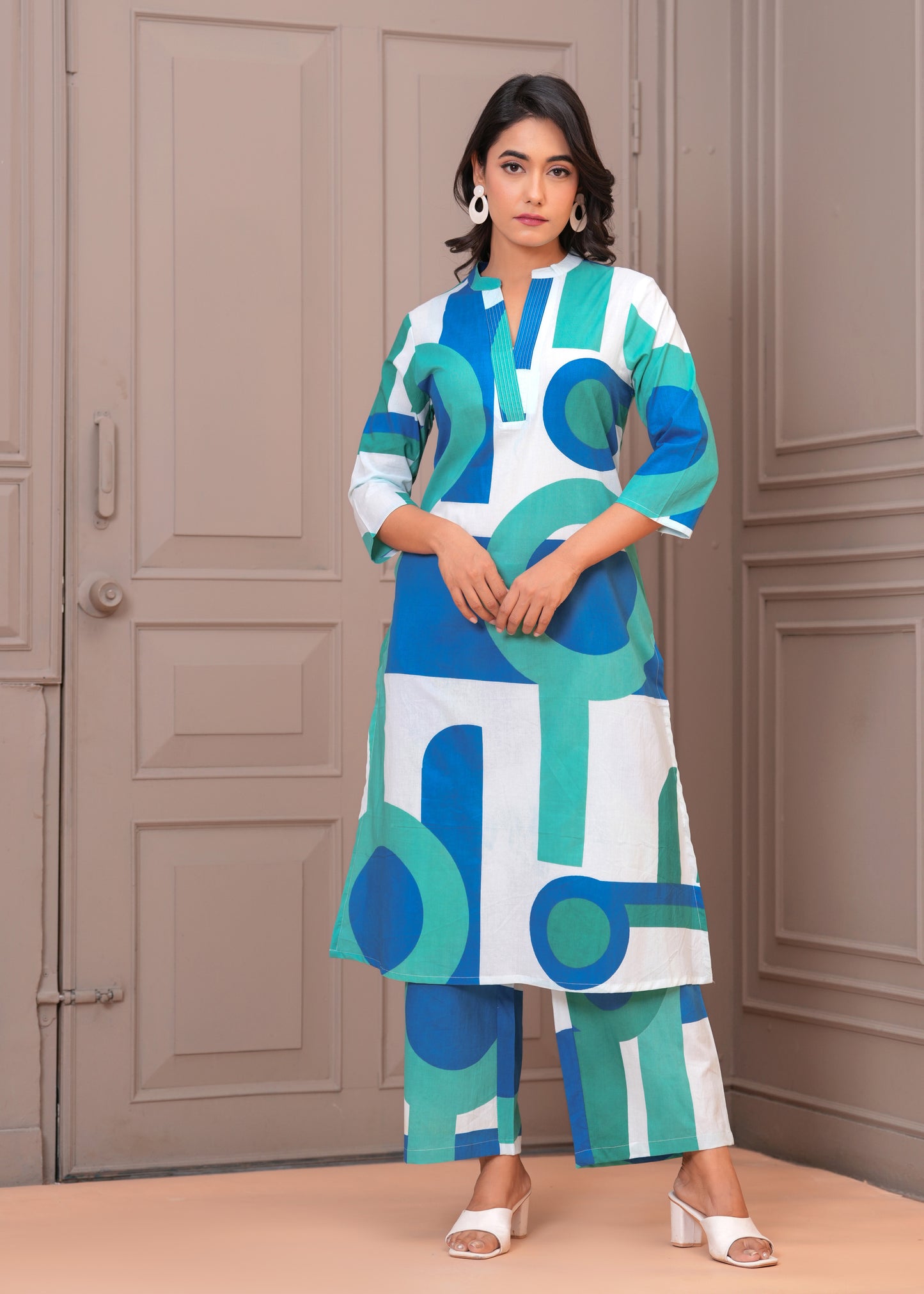 Multicolor Geometric Palazzo Suit Set