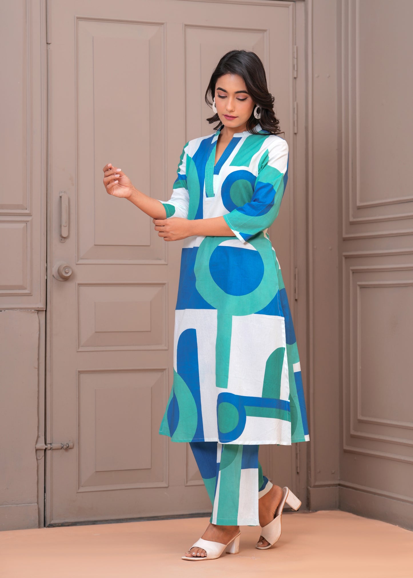 Multicolor Geometric Palazzo Suit Set