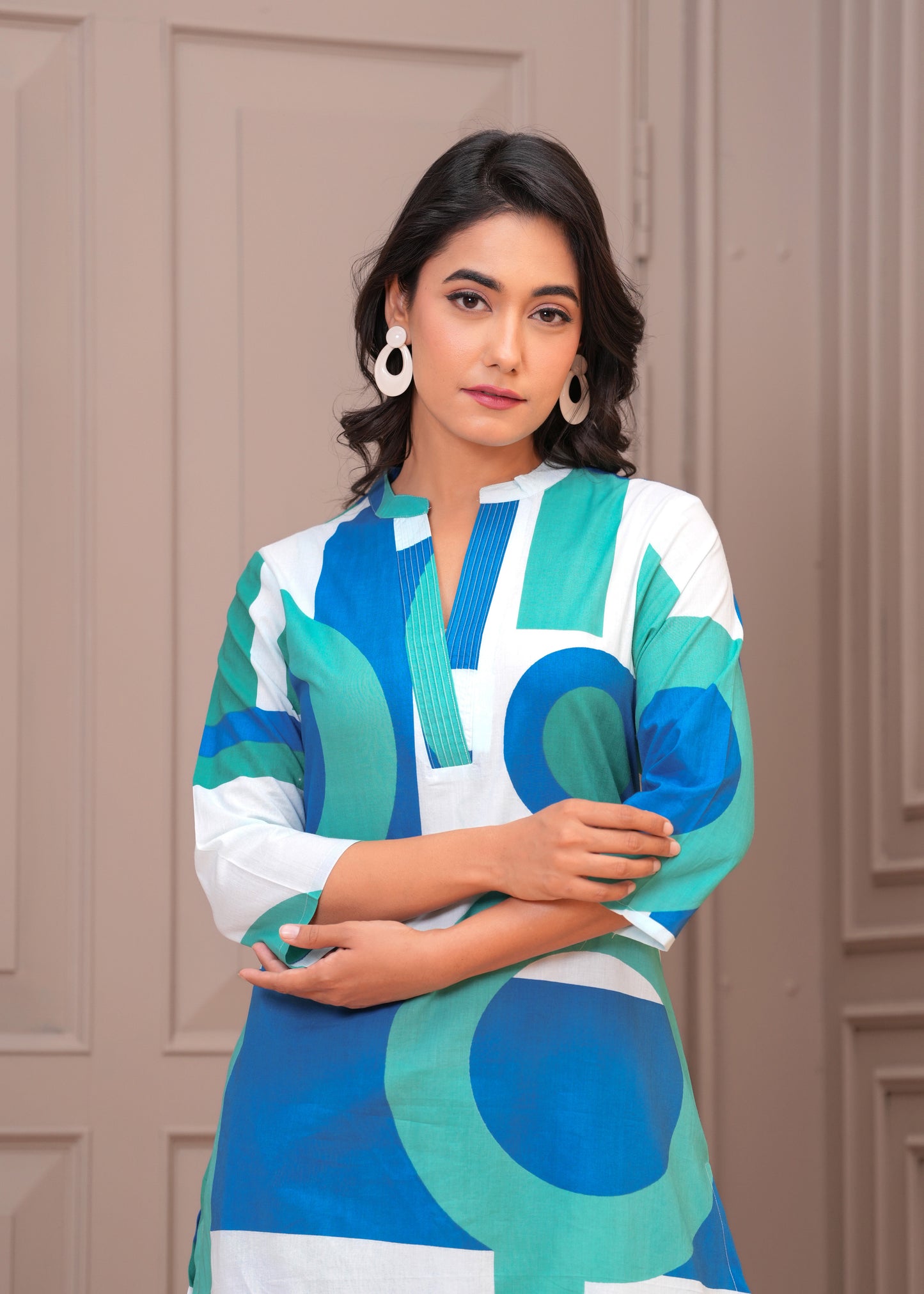 Multicolor Geometric Palazzo Suit Set