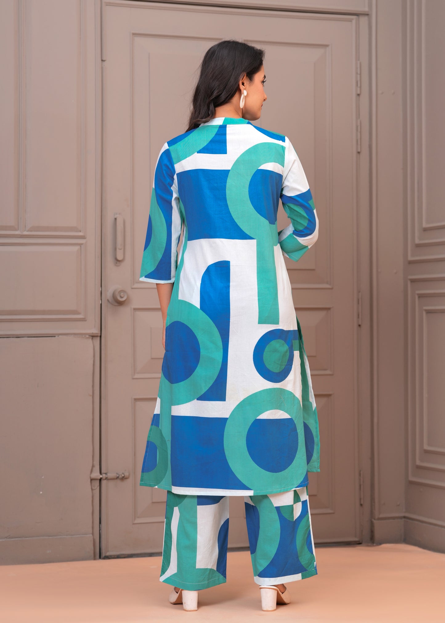 Multicolor Geometric Palazzo Suit Set