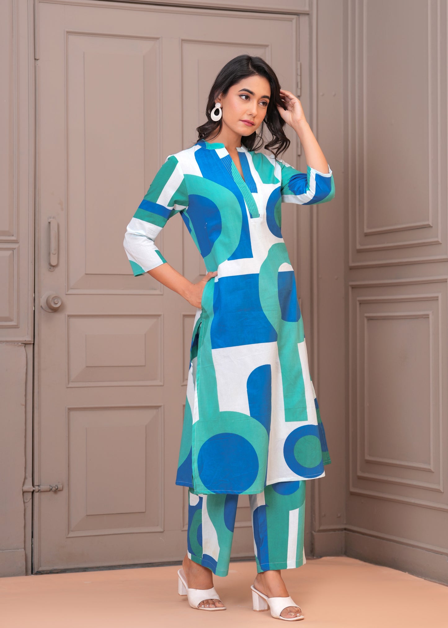 Multicolor Geometric Palazzo Suit Set