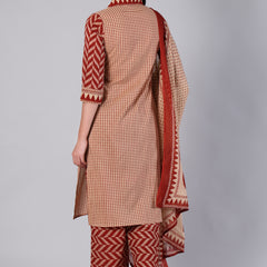 Maroon Geometric Pure Cotton Suit Set