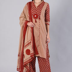 Maroon Geometric Pure Cotton Suit Set