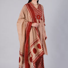 Maroon Geometric Pure Cotton Suit Set