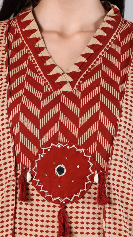 Maroon Geometric Pure Cotton Suit Set