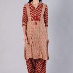 Maroon Geometric Pure Cotton Suit Set